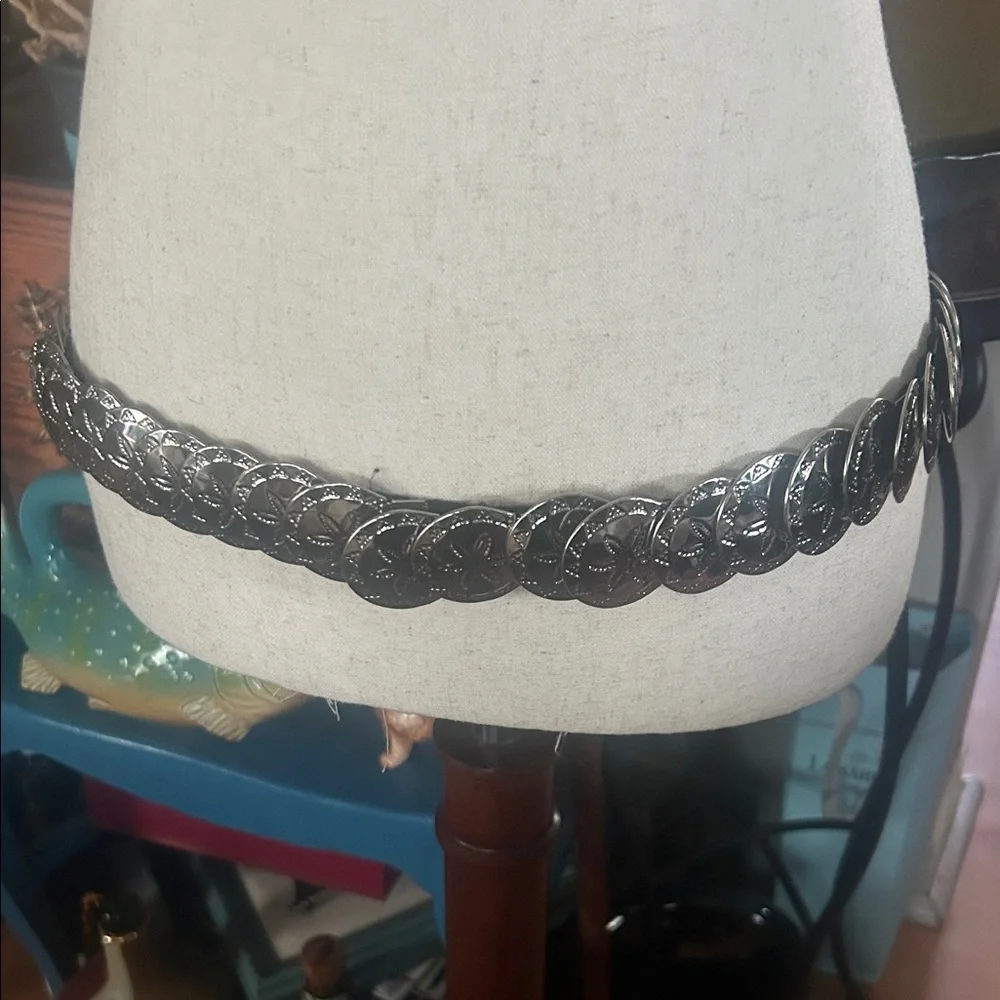 Vintage Silver Metal Sand Dollar Medallion Stretch Belt